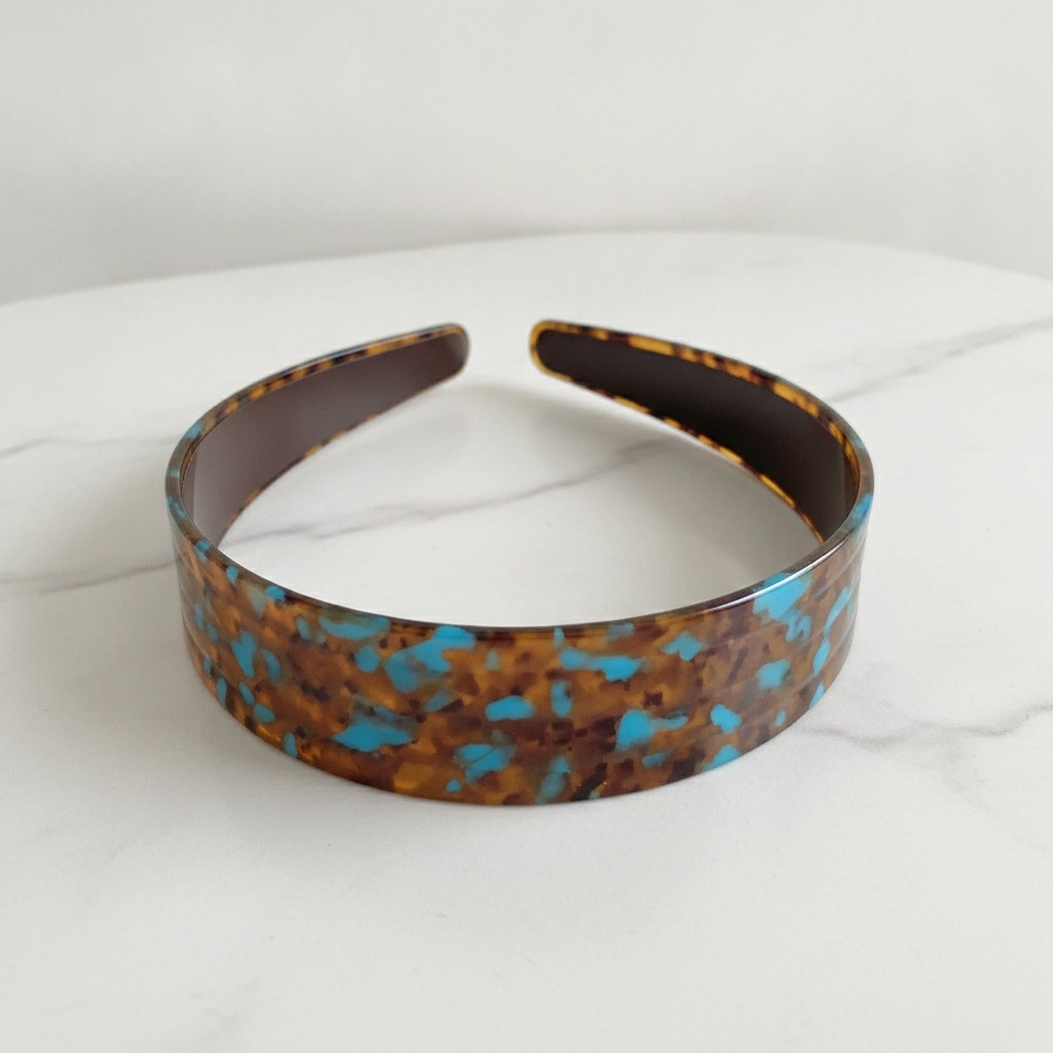 Tortoiseshell Padded Headband - Acetate Stripe Hair Headband Blue Coffee