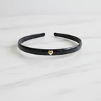 Black Padded Headband With Gold Heart Charm – hair accessories (view 2)