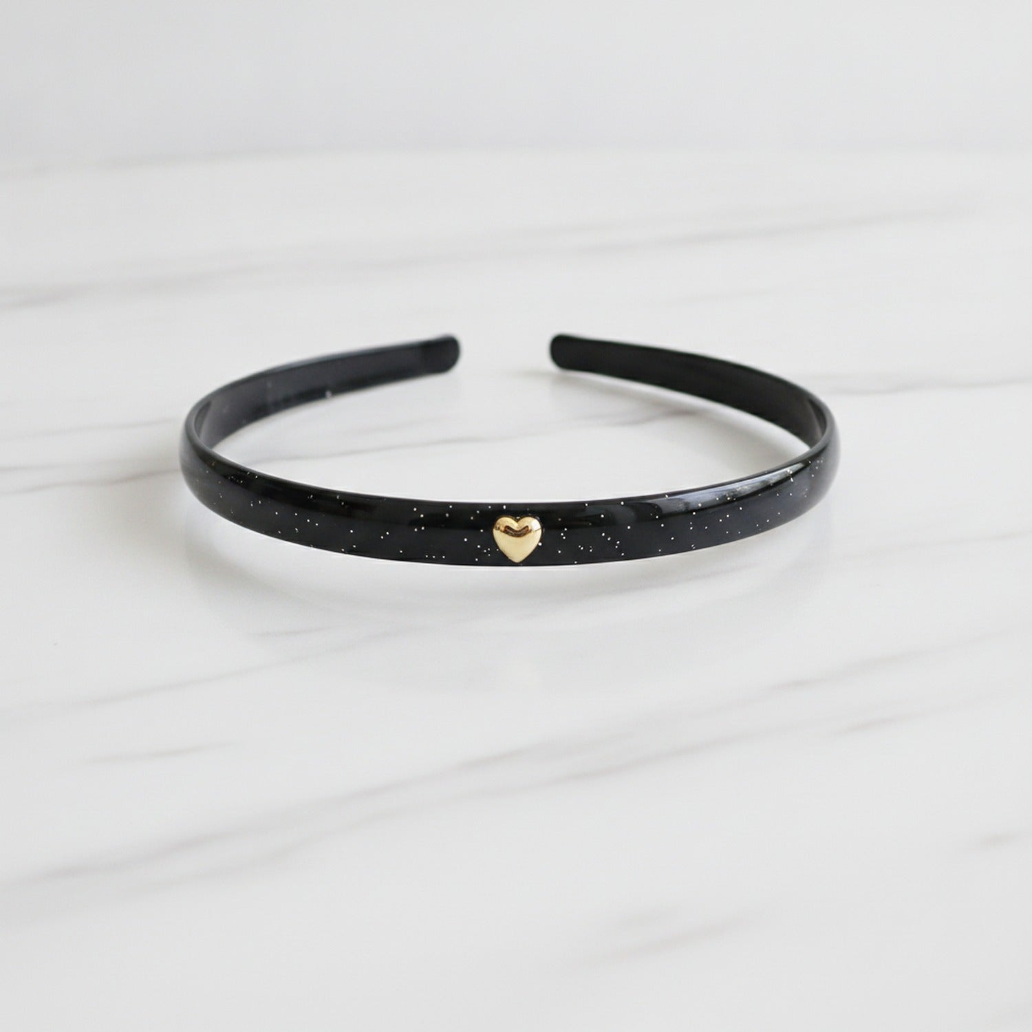 Black Padded Headband With Gold Heart Charm