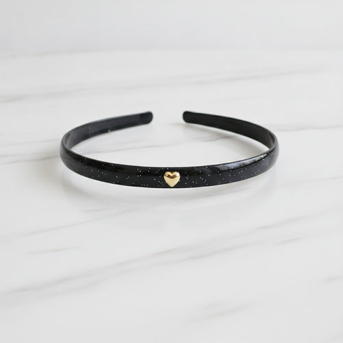 Black Padded Headband With Gold Heart Charm