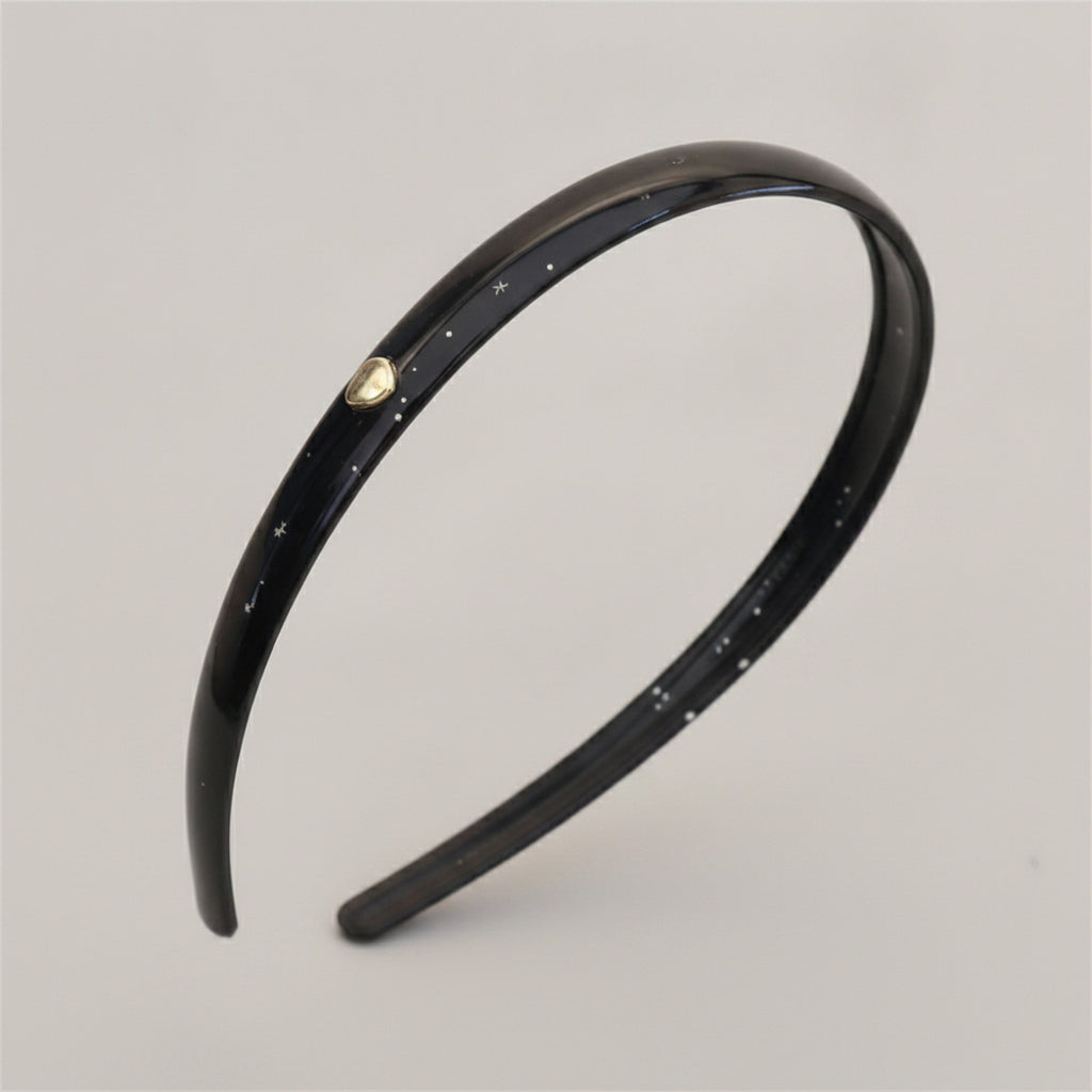 Black Padded Headband With Gold Heart Charm – hair accessories (view 1)