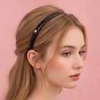 Black Padded Headband With Gold Heart Charm – hair accessories (view 3)