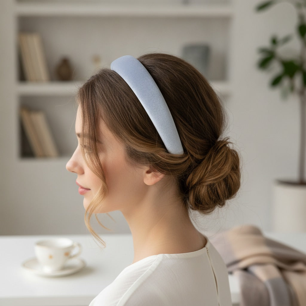 Padded Satin Wide Headband - Celebrity Style Headband - Blue – hair accessories (view 2)