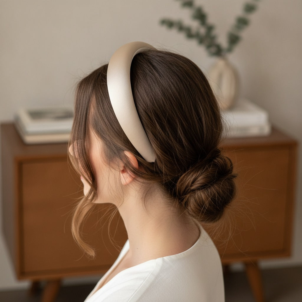 Padded Satin Wide Headband - Celebrity Headband Champagne – hair accessories (view 2)