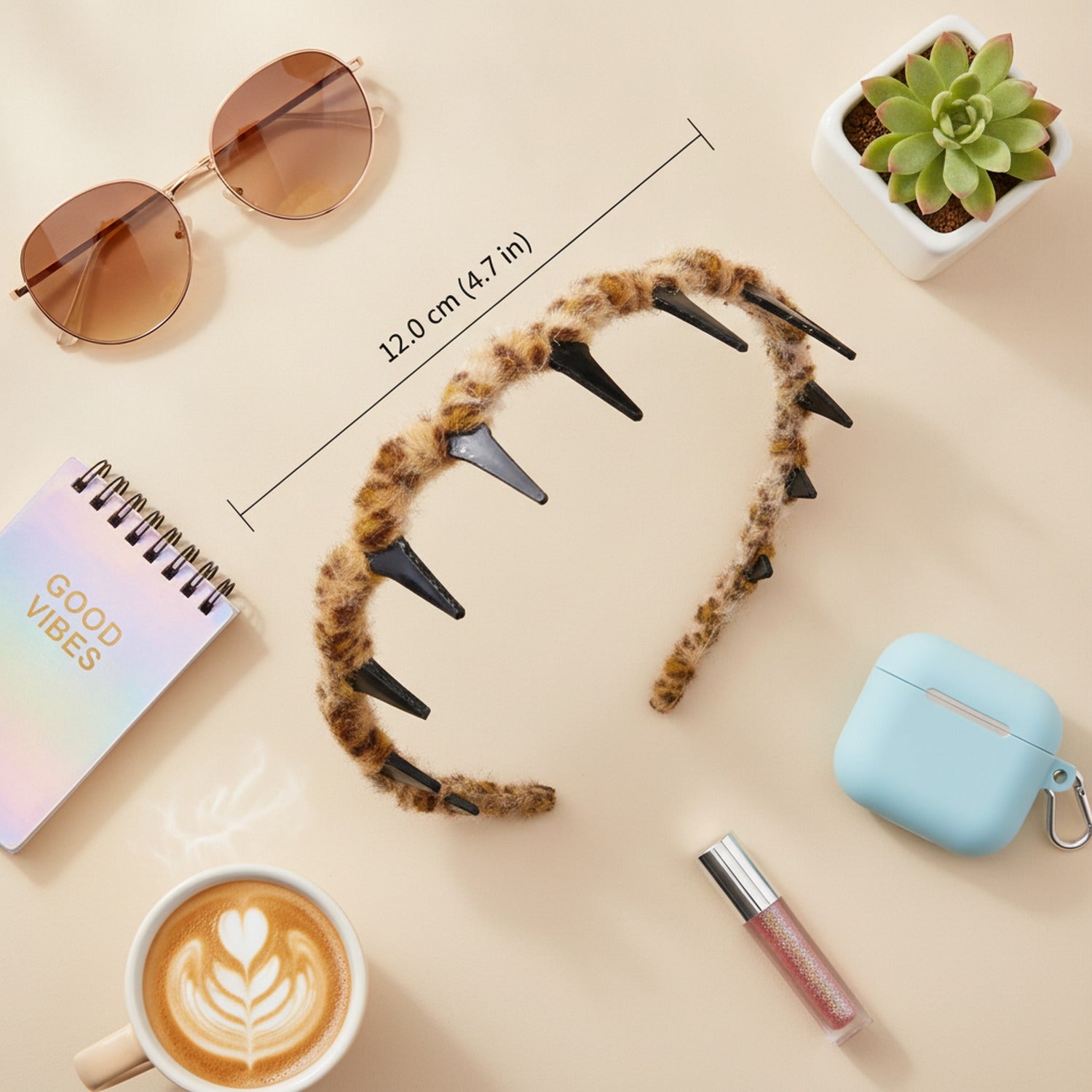 Leopard Print Spike Studded Padded Headband - Leopard Print Headband – hair accessories (view 2)