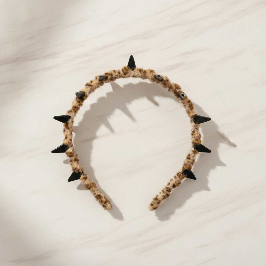 Leopard Print Spike Studded Padded Headband - Leopard Print Headband