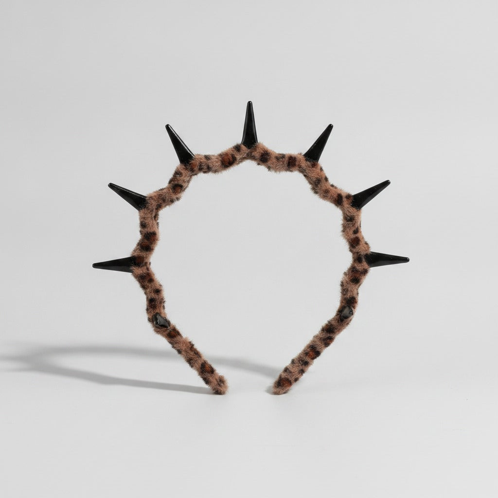 Leopard Print Spike Studded Padded Headband - Deep Leopard Print Hair Headband – hair accessories (view 1)
