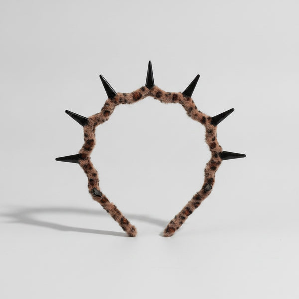Leopard Print Spike Studded Padded Headband - Deep Leopard Print Hair Headband