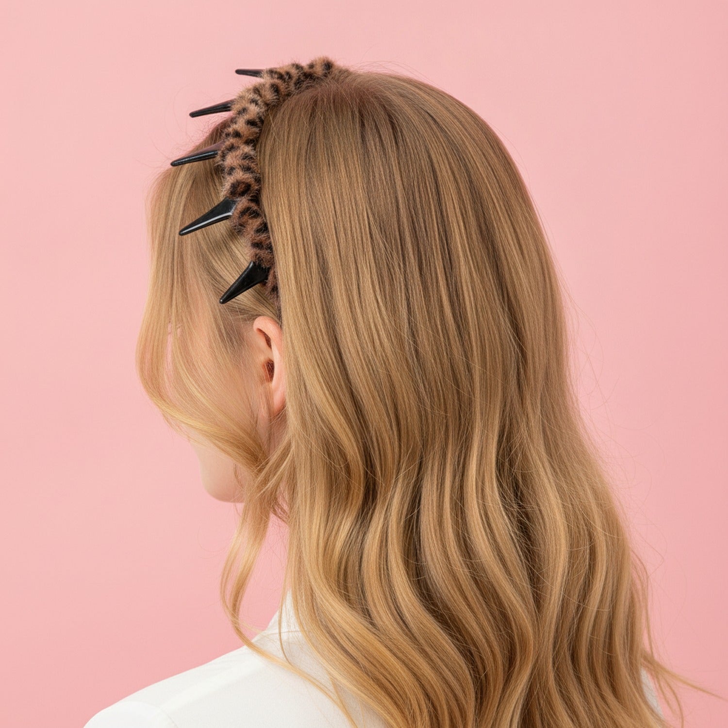 Leopard Print Spike Studded Padded Headband - Deep Leopard Print Hair Headband