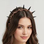 Leopard Print Spike Studded Padded Headband - Deep Leopard Print Hair Headband – hair accessories