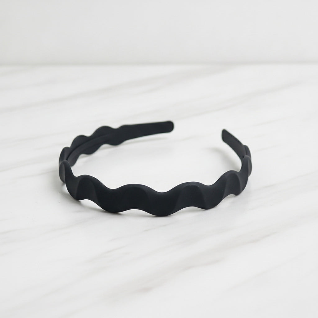 Twisted Wavy Padded Headband - Curved Headband Black