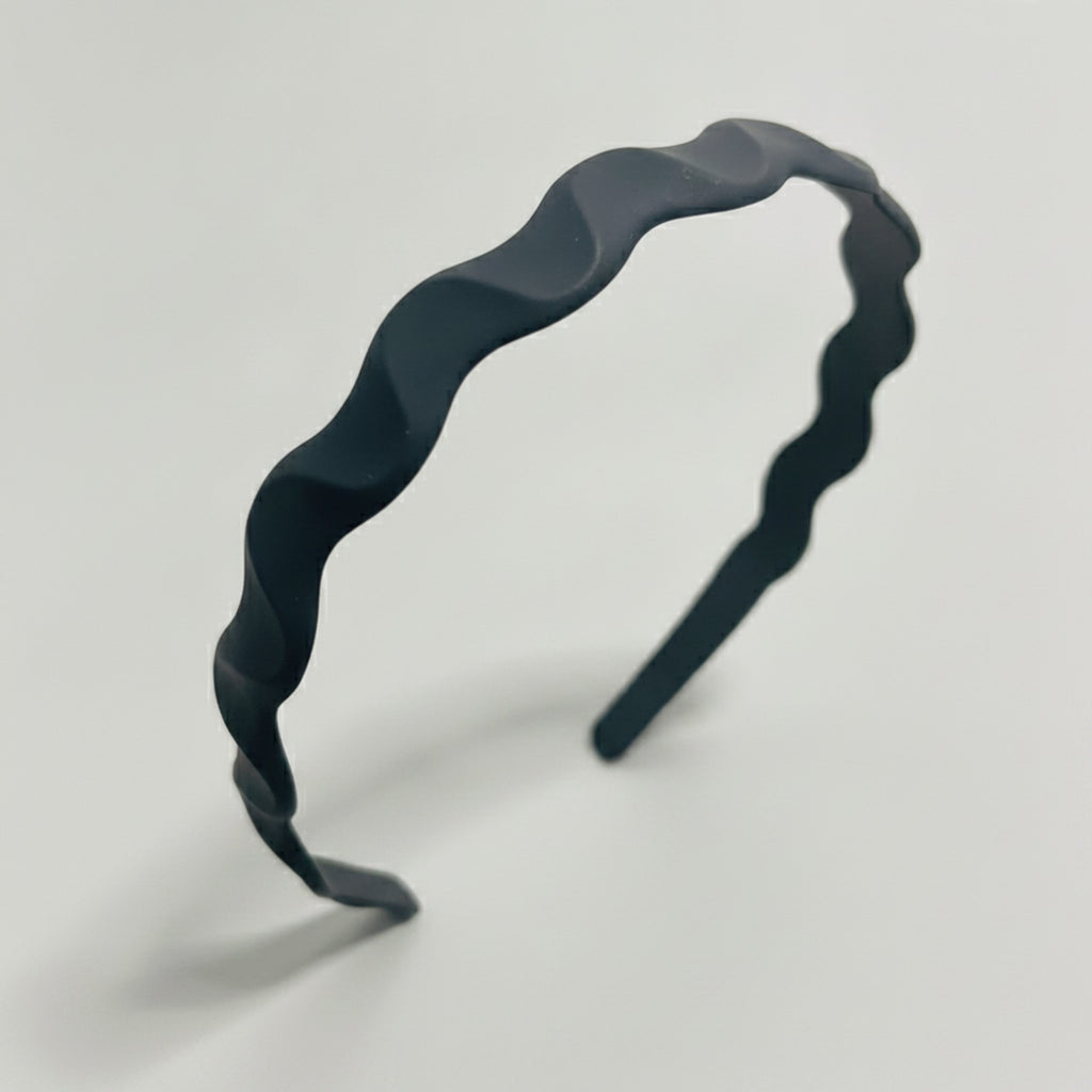 Twisted Wavy Padded Headband - Curved Headband Black