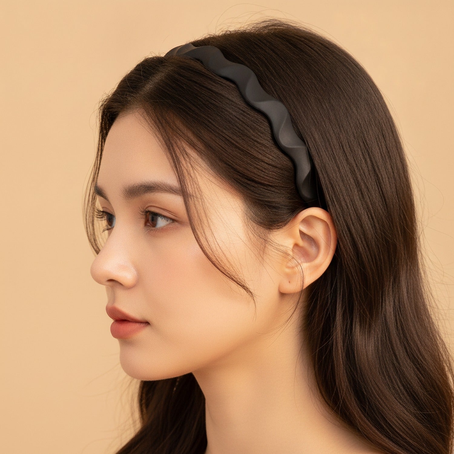 Twisted Wavy Padded Headband - Curved Headband Black