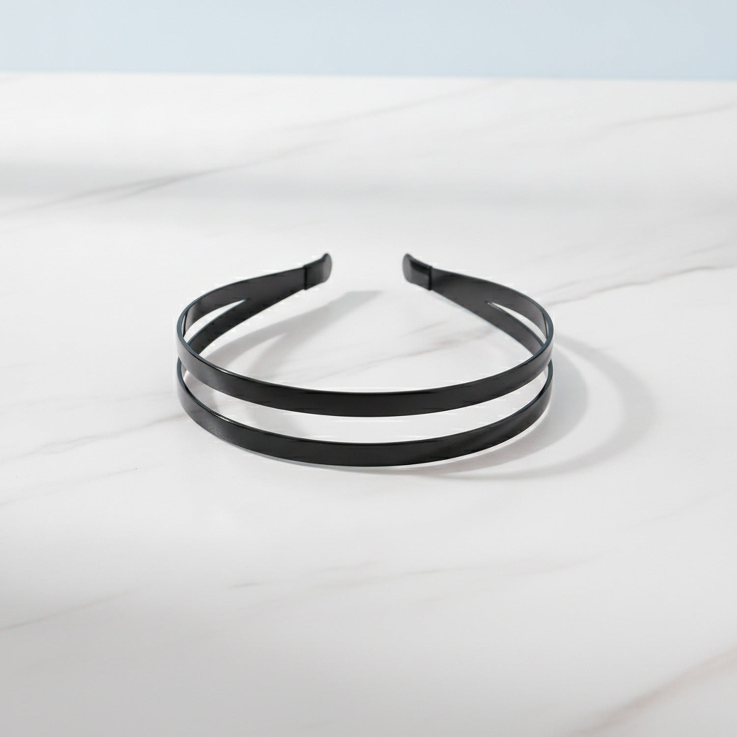 Black Curved Minimalist Hairband Headpiece - Crossover Headband Shiny Black