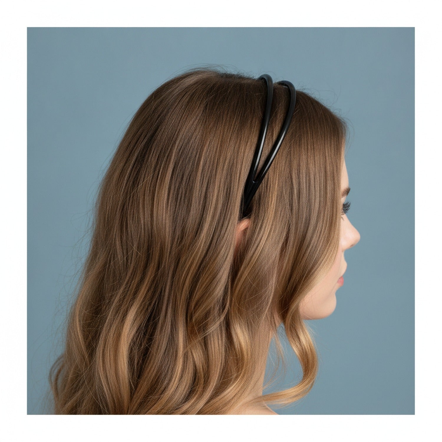 Black Curved Minimalist Hairband Headpiece - Crossover Headband Shiny Black