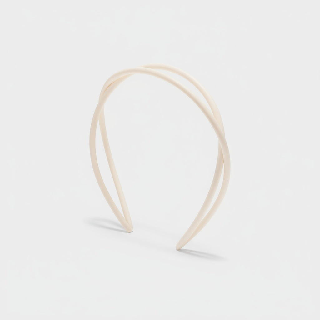 Curved Minimalist Hairband Headpiece - Crossover Hair Headband - Cream