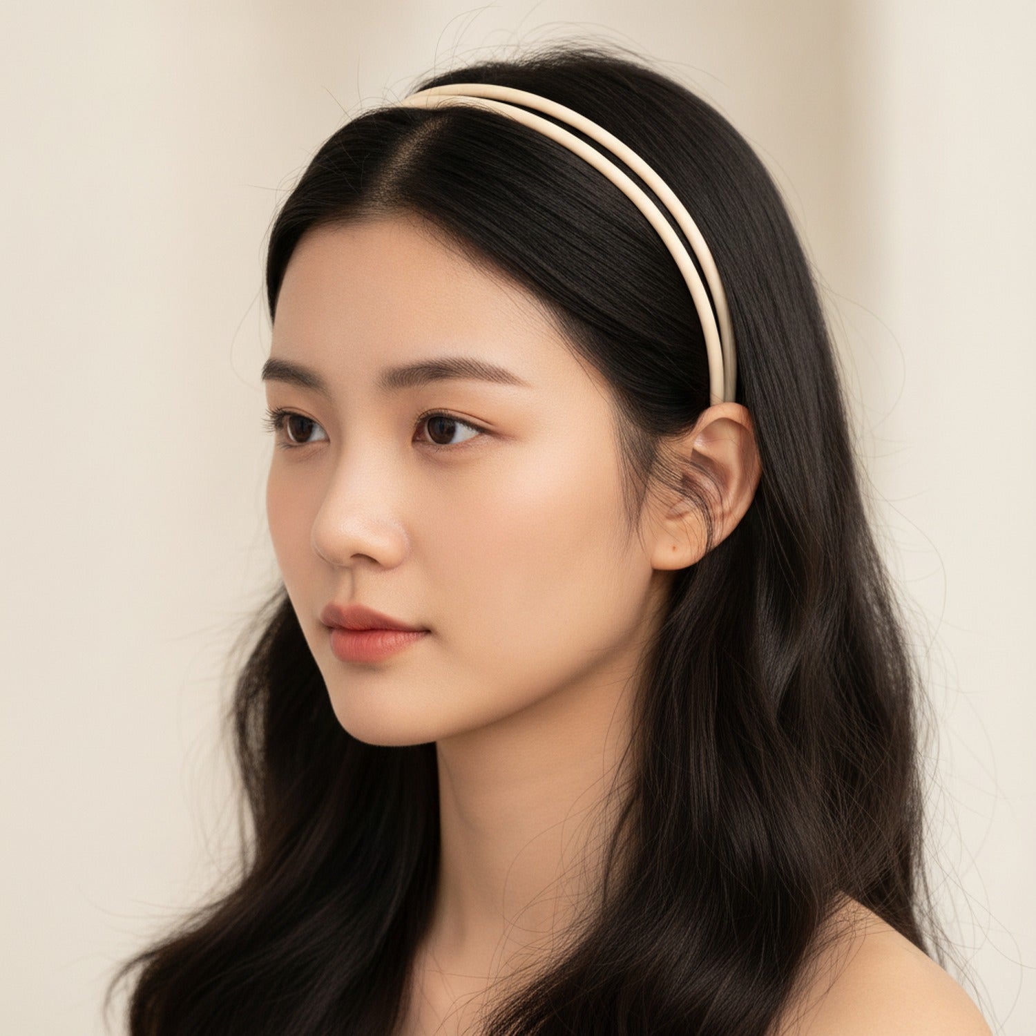 Curved Minimalist Hairband Headpiece - Crossover Hair Headband - Cream