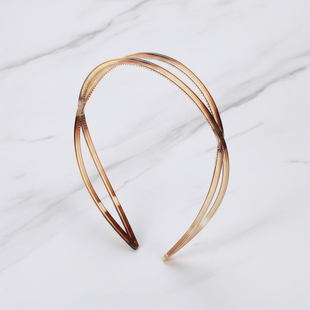 Curved Minimalist Hairband Headpiece - Cross Hair Headband Tortoiseshell