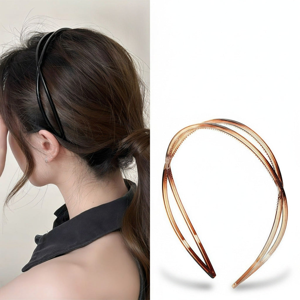 Curved Minimalist Hairband Headpiece - Cross Hair Headband Tortoiseshell