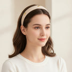 Cream Oval Gold Charm Padded Headband – hair accessories (view 3)