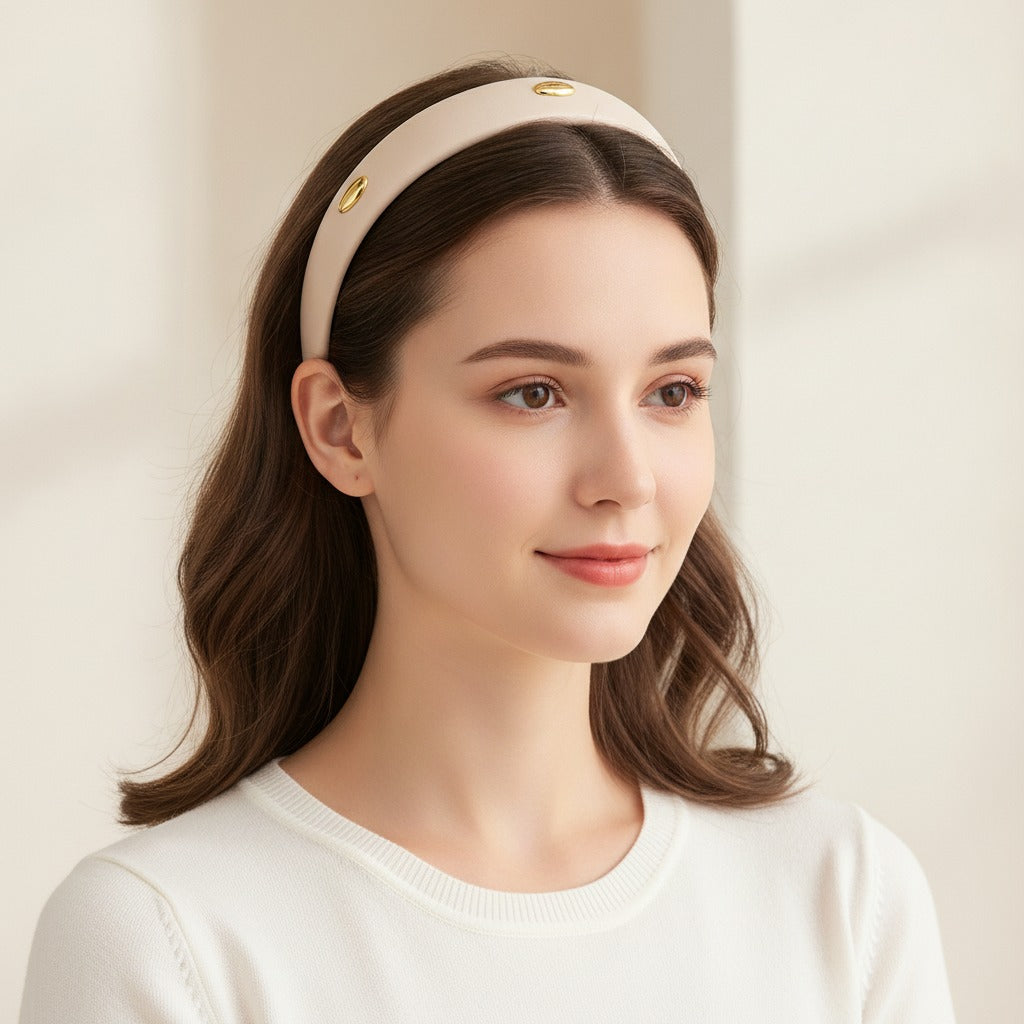 Cream Oval Gold Charm Padded Headband – hair accessories (view 3)
