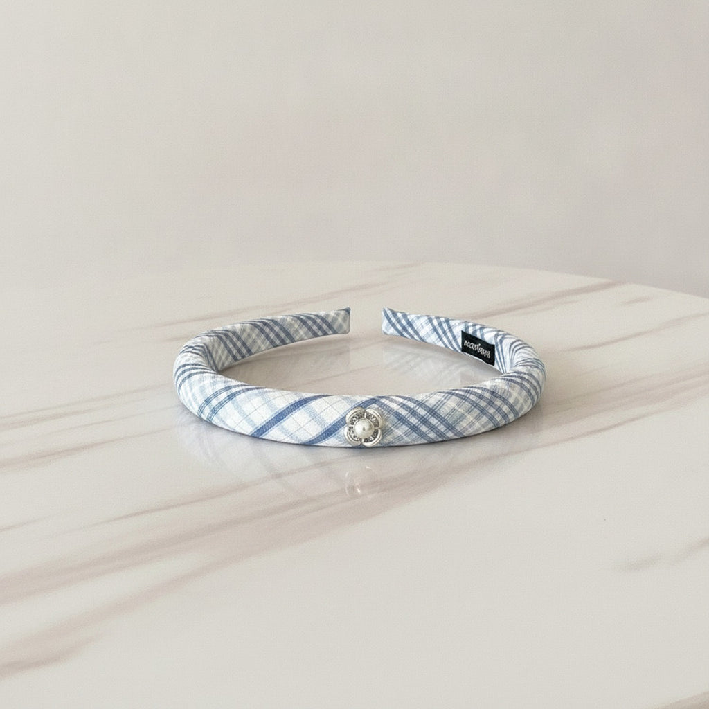 Twisted Blue And White Pearl Headband – hair accessories (view 2)