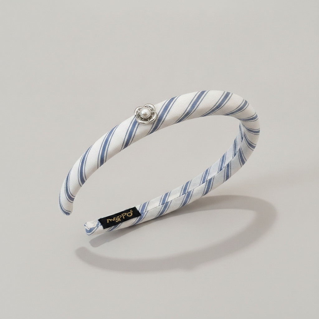 Twisted Striped Pearl Headband White Navy – hair accessories (view 1)
