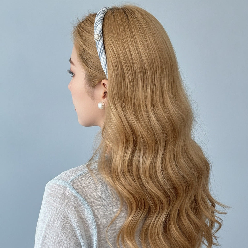 Twisted Striped Pearl Headband White Navy – hair accessories (view 3)