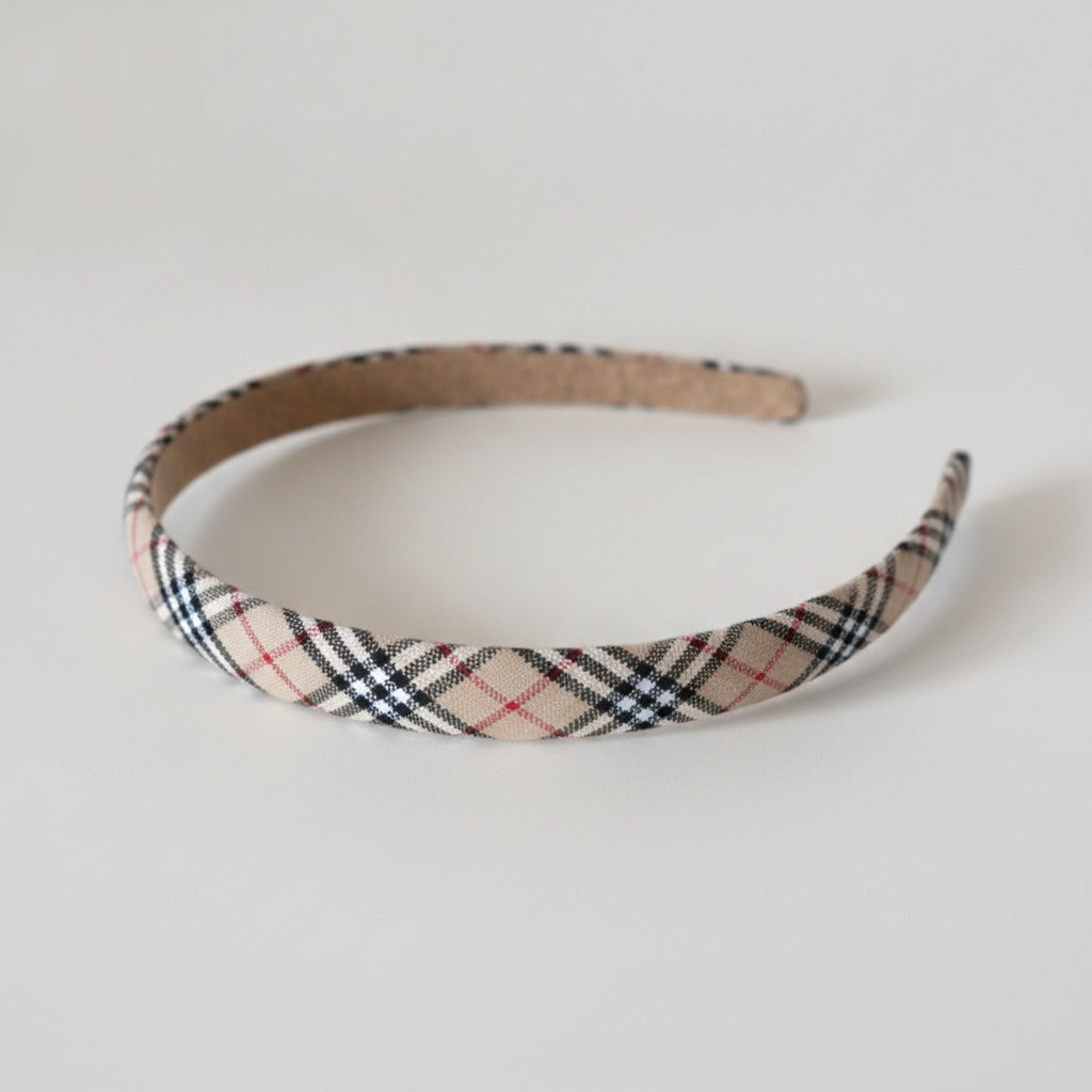 Plaid Twisted Headband With Navy And Pink Stripes