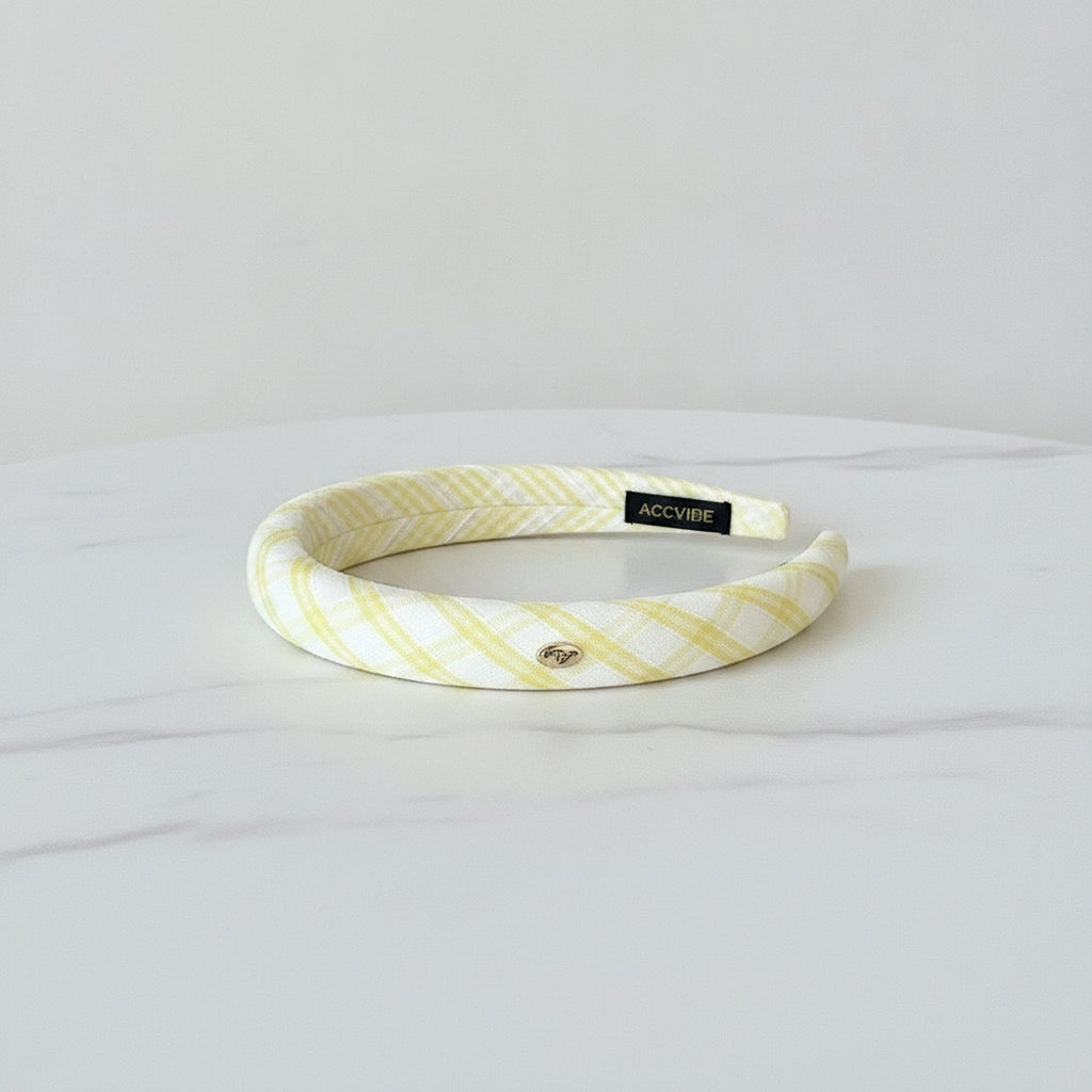 Yellow Gingham Padded Headband With Charm – hair accessories (view 2)
