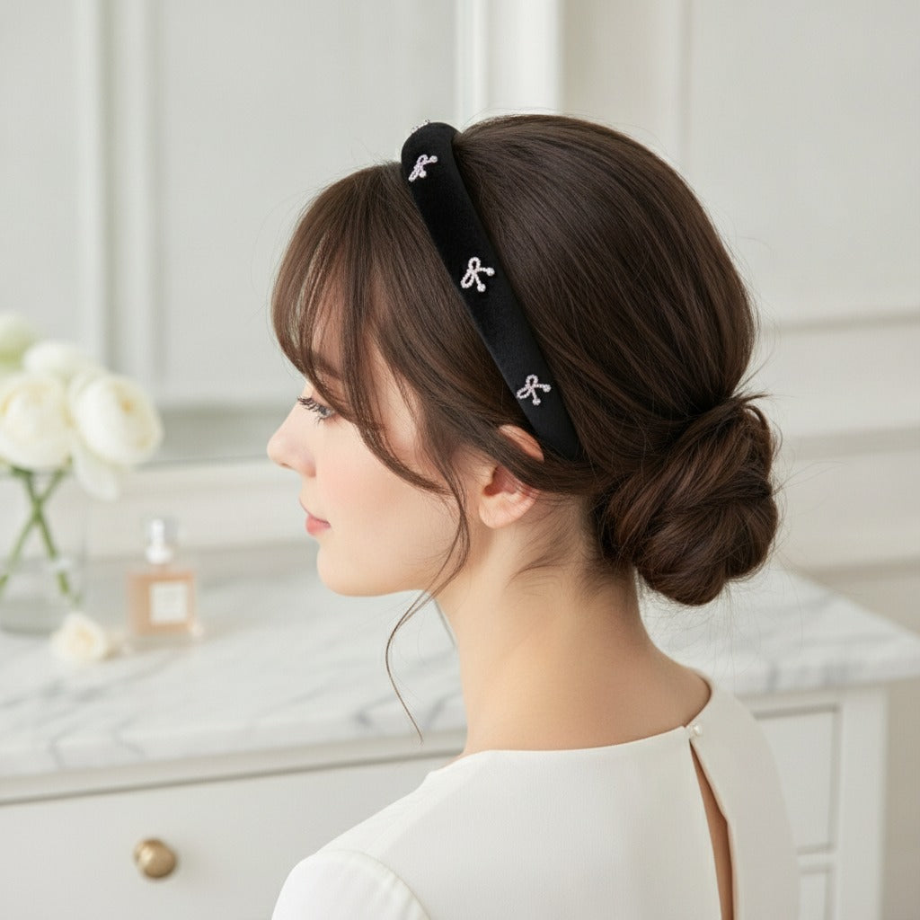 Padded Headband With Star Charms - 1.5cm Black Butterfly Hair Band – hair accessories (view 2)