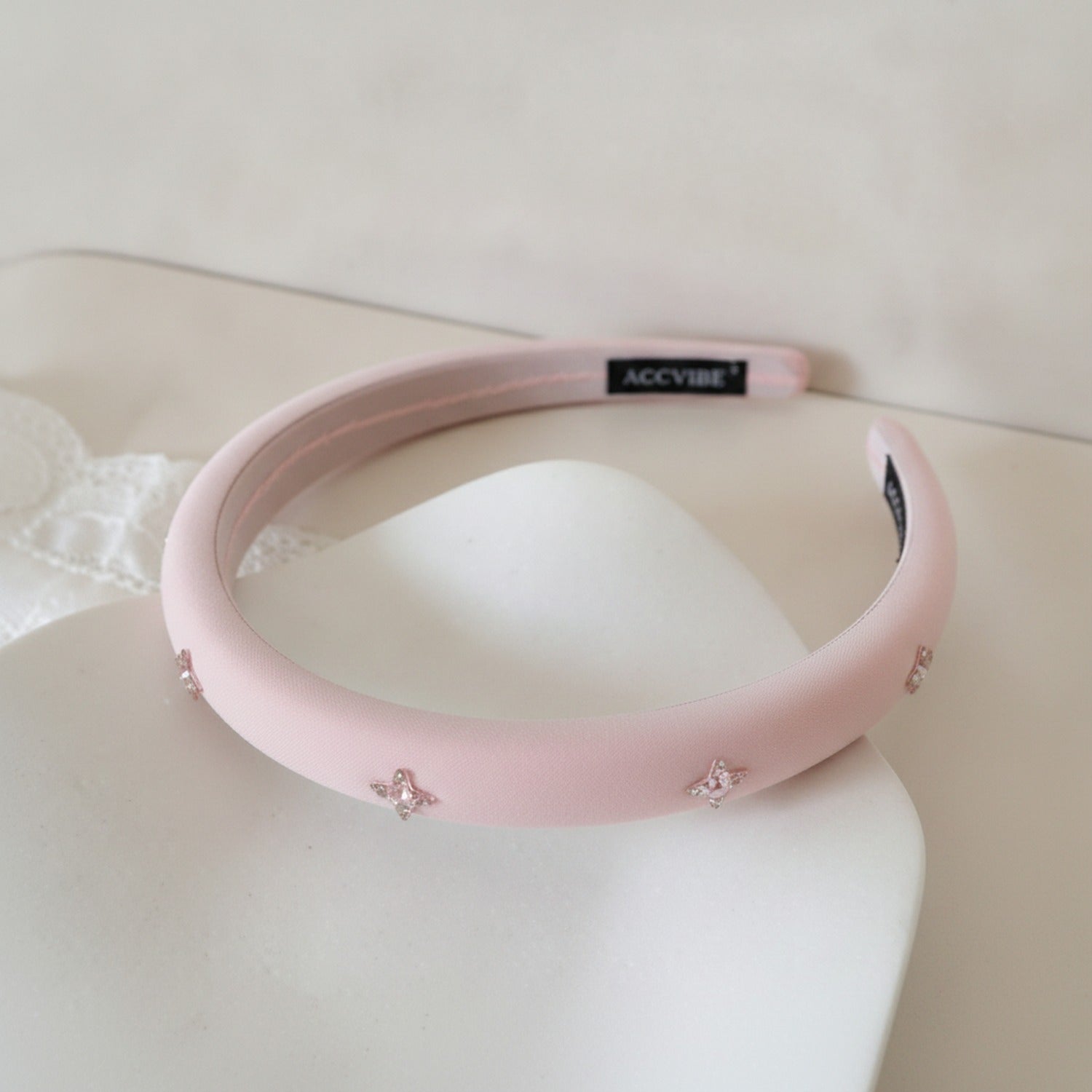 Padded Headband With Star Charms - Butterfly Bow Hairband 1.5cm Pink – hair accessories (view 2)