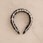 Pearl Beaded Ruffle Headband - Black