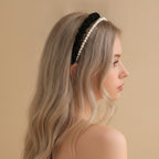 Pearl Beaded Ruffle Headband - Black