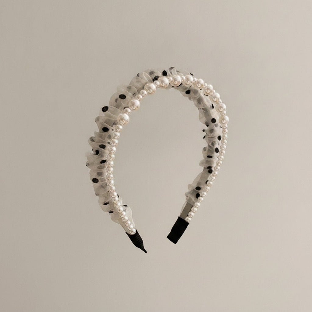 Pearl Beaded Ruffle Headband - Champagne