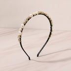 Pearl And Rhinestone Velvet Headband - Black