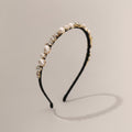 Pearl And Rhinestone Velvet Headband - Black