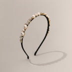 Pearl And Rhinestone Velvet Headband - Black
