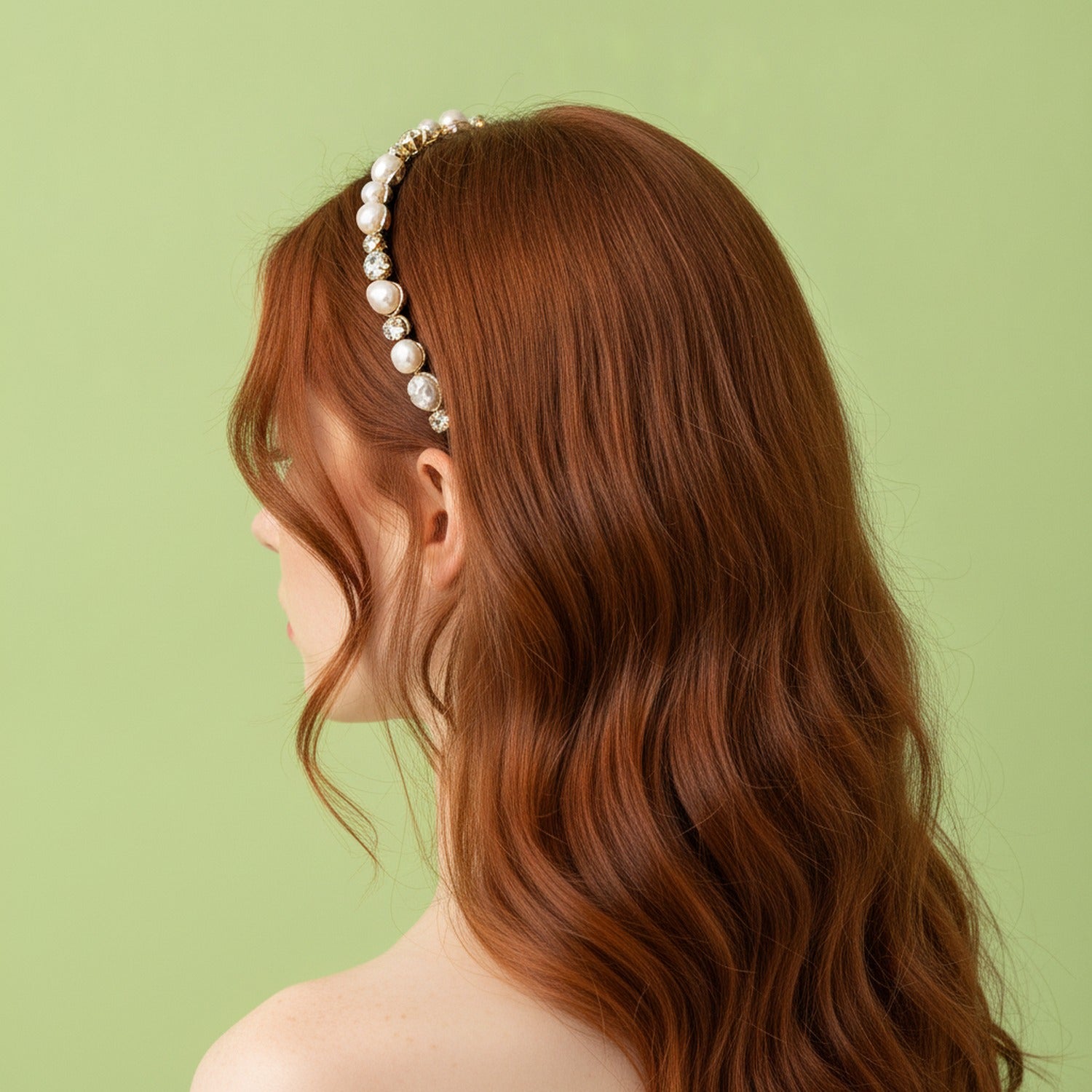 Pearl And Rhinestone Velvet Headband - Black