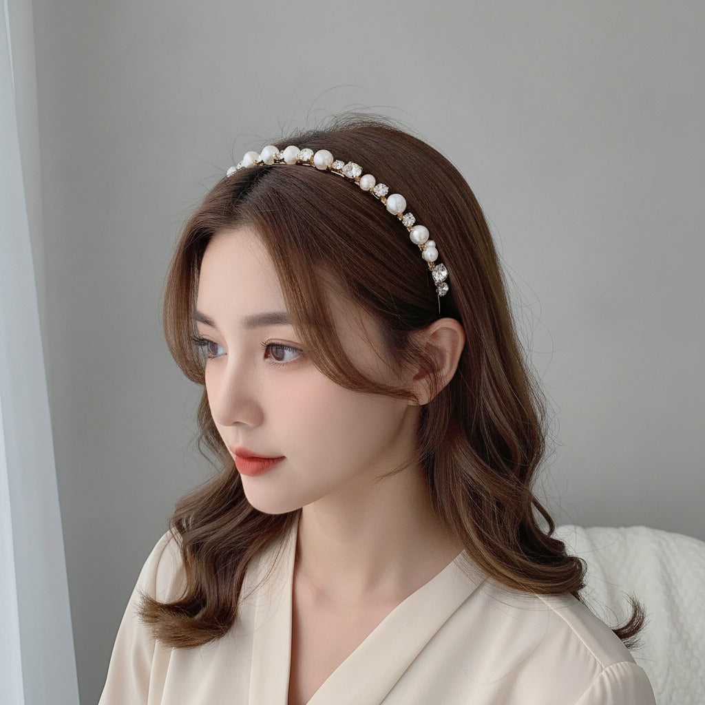 Pearl And Rhinestone Velvet Headband - Champagne – hair accessories (view 4)