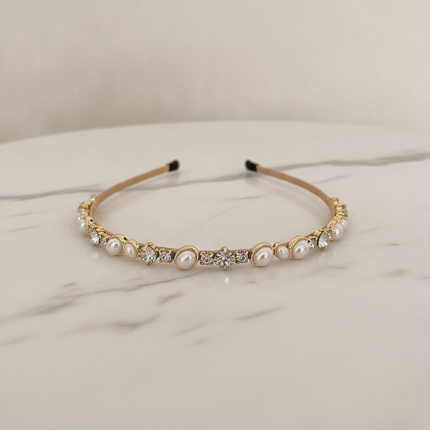 Pearl And Rhinestone Velvet Headband - Champagne