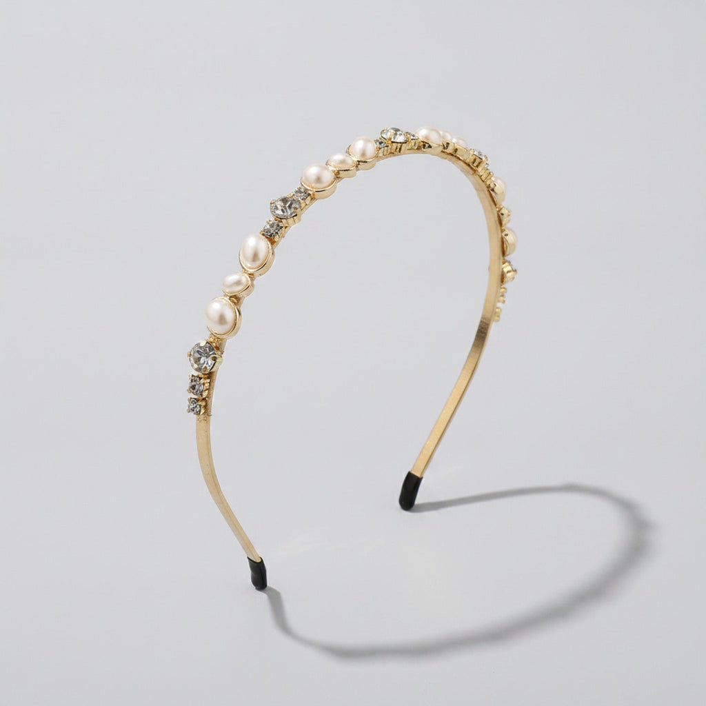 Pearl And Rhinestone Velvet Headband - Champagne