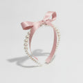 Pearl Beaded Ribbon Bow Headband Pink – hair accessories (view 1)