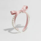 Pearl Beaded Ribbon Bow Headband Pink – hair accessories (view 1)