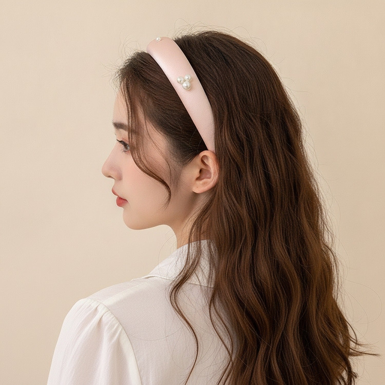 Pearl Beaded Padded Headband Blush