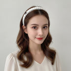Rhinestone Studded Padded Headband Bow - Beige Polka Dot Hair Clip – hair accessories (view 4)