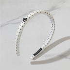 Rhinestone Studded Padded Headband Bow - Beige Polka Dot Hair Clip