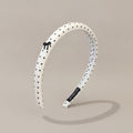 Rhinestone Studded Padded Headband Bow - Beige Polka Dot Hair Clip