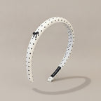 Rhinestone Studded Padded Headband Bow - Beige Polka Dot Hair Clip