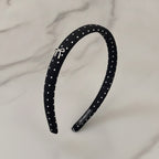 Rhinestone Studded Padded Headband Bow - Black Polka Dot Hair Band